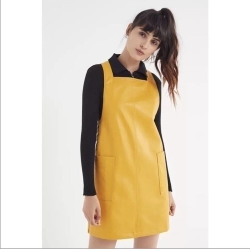 Urban Outfitter yellow faux leather overall dress size‎ sm